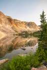 USA, Wyoming, Medicine Bow National Forest. Landscape with mountain and   Lake Marie reflection. Art Print
